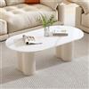 TUPAFJU Tavolino rotondo con piano in ardesia per soggiorno, tavolino rettangolare moderno(White1,100cm/39.3in)