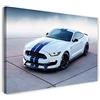 Printed Paintings Stampa su Tela (120x80cm): Foto Auto Ford Mustang Bianco con Strisce Blu