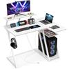 COSTWAY Scrivania Angolare Salvaspazio, Scrivania da Gaming con Prese, Porte USB, Ripiano per Monitor, Gancio per Cuffie, Ripiano e Supporto per CPU, Scrivania ad Angolo per Casa e Ufficio (Bianco)