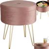 tectake® Sgabello Rotondo Vellutato, Pouf Contenitore, Effetto Velluto, Pouf Poggiapiedi, Grande Scomparto Interno, Pouf Letto, Gambe Oro Scintillanti, Capacità Massima 300 kg - Rosa