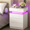 Chleby Moderno Comodino Lucido Comodini con Striscia luminosa a led Bianco Comodino con 3 cassetti per camera da letto, soggiorno