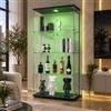 WOBOPCG Gabinetto in vetro, vetrina in vetro con illuminazione a LED, moderno mobile in vetro a piedistallo per soggiorno, ufficio, collezione, libri, vino (4 piani 2 porte + LED, nero)