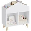 Lestarain Libreria per Bambini, Contenitore per Libri/Giocattoli per Bambini, Libreria Montessori in Mdf per Bambini, con 6 Scomparti Aperti e Gambe in Legno Massiccio, 60x30x64.5 cm, Bianco