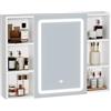 KIMENICH Specchio Bagno, Armadietto a specchio, armadietto a specchio da bagno con illuminazione e prese, 4 ripiani aperti, armadietto a specchio da bagno con ripiani regolabili, 3 temperature di colore