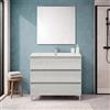 Inbagno Mobile Bagno A Terra 100 Cm Quercia Bianca Con 3 Cassetti Soft-Close, Lavabo In Ceramica E Specchio 70x90 Cm - Mobile Bagno Completo Linea Leda