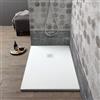 Kiamami Valentina - Piatto Doccia 70x100 Rettangolare Antiscivolo Riducibile in Resina Effetto Pietra Bianco, Solo 2,5 cm di Spessore, Copripiletta Acciaio Incluso