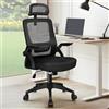 ALFORDSON Sedia Ufficio Scrivania Ergonomica con Braccioli Pieghevoli, Funzione Oscillante, Sedile Imbottito e Schienale in Rete Traspirante, Girevole con Ruote, Portata 180 kg(Nera)