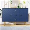 KAZZIO Cassettiera con 2 ante e 3 cassetti, ripiano regolabile, per soggiorno, camera da letto, blu navy, H82/B120/T40 cm