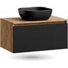Planetmöbel - Set di mobili da bagno, composto da mobile sottolavabo da 80 cm in oro, rovere nero, lavabo da 42 cm nero, incluso sifone salvaspazio
