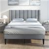 COSTWAY Struttura Letto Imbottito Matrimoniale 140x200 cm, Letto Piattaforma Imbottito, con Testiera in Morbido Tessuto di Velluto e Supporto a Doghe di Legno, Silenzioso, Carico 250kg (Stile 4)