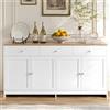 KRYZOR Credenza, cassettiera con 4 ante e 3 cassetti, credenza con ripiani regolabili, armadietto a buffet, per soggiorno, sala da pranzo, cucina, corridoio, natura e bianco (bianco, 160 x 37 x 75)