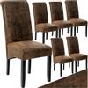 tectake® Set 6 Sedie Sala da Pranzo Ergonomiche, Sedie Moderne Sala da Pranzo con Gambe in Legno Massiccio, Sedie Comode per Ideali per Soggiorno e Cucina, Design Elegante - Marrone Anticato