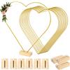 IGTOPS 10 cerchi in metallo a forma di cuore da 30 cm, con 10 supporti esagonali in legno, anelli decorativi in metallo dorato con supporto in legno, per fai da te