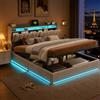 CXHLXYR Letto 160x200cm con Rete a Doghe LED e USB, Letto Matrimoniale Imbottito 160x200 con Luce LED, LETTO Capitonné con Vano Portaoggetti, Letti 2 Persone con Rete a Doghe in Velluto, Senza Materasso