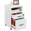 Yaheetech Armadietto da Ufficio e Studio Schedario da Archivio con 2 Cassetti e Ruote Mobile con Ripiano Aperto 40 x 40 x 65,5 cm Mobiletto Portadocumenti A4 Bianco