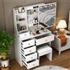 Ereousa Toeletta Trucco con Specchio e Sgabello, Postazione Make-up Robusta con Luci Dimmerabili e Guida Video, Scrivania da Trucco con 6 Cassetti e 6 Ripiani, Bianco, 36×80×131 cm, H3971