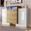 Moimhear Casa e soggiorno, mobili, credenza, cassettiera moderna, armadio 140 cm, colore bianco lucido e legno, effetti di luce LED multicolori.
