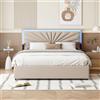 KEFSR Letto imbottito da 160 x 200 cm, 4 cassetti con illuminazione a LED, letti contenitori, senza molle, chiusura per cassetti, doghe in legno, base per materasso (160 x 200 cm)
