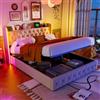 ZHDOKA Letto matrimoniale con illuminazione a LED e USB, letto con rete a doghe e testiera imbottita, 4 cassetti di stoccaggio, letti cassettiera per adulti e adolescenti, PU (beige, 140x200cm)
