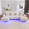Lubvtti Divano moderno a U con illuminazione ambientale a LED e porta USB+TYPE-C,divano 4 posti con 4 cuscini di lusso e schienale ergonomico di alta qualità,Velluto,Beige