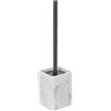 Inbagno Porta Scopino Bagno in Poliresina Effetto Marmo Bianco della Linea Marmo, L 10 x P 10 x H 37,5 Cm, con Scopettino WC Dotato di Setole Nere Igieniche E Paraspruzzi