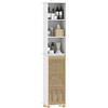 HOMCOM Colonna Bagno, Mobile Contenitore per Bagno con Anta a Doghe di Bambù e Scomparti Aperti, Armadio Alto per Soggiorno, Cucina - 35 x 26 x 173 cm, Bianco