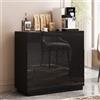 LVSOMT Credenza Soggiorno, Cassettiera con 2 Porta Magnetica, Altezza 85 cm Credenza Moderna, Ripiano Regolabile, Design Geometrico, Armadio per Sala da pranzo, Camera da letto, Corridoio, Nero Lucido