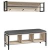 HOMCOM Set di mobili da ingresso 2 in 1, Cappottiera Ingresso, Entrata, Panchina con 3 armadietti e appendiabiti da parete, 3 ganci e barra, cuscino imbottito, colore: naturale e nero