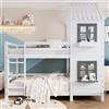 Trdlpyn Letto a castello 90x200cm con Mensola, letto a casetta per Bambini con Rete a doghe, Finestre Apribili e design del Tetto, letto a forma di casa, Struttura in pino, EN747, Bianco