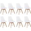 H.J WeDoo Sedie da pranzo Set di 8 sedie scandinave, sedie di design imbottite, sedie da cucina, gambe in legno di faggio massiccio, colore: bianco