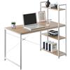 WOLTU Scrivania con 4 ripiani - Scrivania PC per ufficio/casa/camera da letto - 120x60 cm - Piano legno quercia con struttura metallica bianco