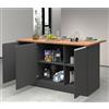 VE.CA.s.r.l. VE.CA - Isola Cucina Clarissa con Piano Lavoro 90x155x90 cm, Made in Italy - Mobile Cucina Moderno, Credenza con 3 Ante - Ideale come Tavolo da Pranzo - Antracite/Wotan