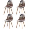 GrandCA HOME Set di 4 Sedie da Pranzo, Sedia da Cucina Patchwork in Stile Nordico, Morbido Cuscino Imbottito, Gambe in Legno, Marrone