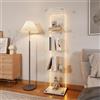 TIMORWTF Vetrina in vetro con striscia LED, armadio vetrina per collezione, mobile con ante a serratura e 4 ripiani, soggiorno bar, 163 x 40 x 35 cm, bianco