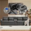 Lubvtti Divano moderno a 4 posti con tasche per braccioli e 4 cuscini, con console, 2 portabicchieri e 2 prese USB, in lino, adatto a molte occasioni (Dark Grigio+USB)