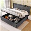 KUAKE Letto matrimoniale imbottito con vano contenitore 180 x 200, cassettone del letto con funzione di ricarica USB tipo C, testiera, struttura in lino, letto per ragazzi con rete a doghe (180 x 200