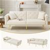 IHO SOFA Divano a due posti con funzione di sonno, velluto pieghevole con schienale regolabile, divano letto allungabile con 6 piedi dorati, piccoli divani per piccoli spazi, 173 x 75 cm, beige