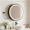 Ztexkee Specchio Contenitore Bagno con illuminazione e Antiappannamento Rotonda 50x50cm Armadietto Bagno a Parete con Presa (2*AC + 3*USB) e Lente d'ingrandimento 10x Nero (Nessun assemblaggio richiesto)