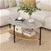 LIFEZEAL Tavolino Salotto in Marmo Pietra, Ovale, Moderno, Basso, Tavolino da Caffè, da Soggiorno, a 2 Ripiani, Coffee Table, Telaio in Metallo, Semplice, Robusto, Peso Max 90 kg, 105x65x41 cm