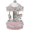 Generico Giostra Musicale LED Decorativa, Carillon in Ceramica Rosa e Argento, 17 cm, Design Vintage