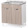 REDÒKASA Sottolavello per cucina componibile da 80 cm con due ante, realizzata in legno 100% MADE IN ITALY (Con Lavello Vasca a Sinistra, Olmo)