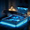QMTXBYJ Letto imbottito 90x200 cm, Letto singolo con contenitore 90x200, testiera LED con funzione di ricarica USB, letto matrimoniale con rete a doghe, Struttura letto con per Ragazzi,Senza Materasso