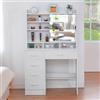 Aovquof Tavolo da toeletta con 10 lampade LED, 5 cassetti, 3 ripiani aperti, bianco, moderno, in legno, bianco