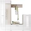 AVANTI TRENDSTORE Tiriolo - guardaroba completo in legno laminato nel colore bianco lucido e quercis sabbia, composto da armadio, panca, comó e mensola. Dimensioni LxAxP 195x195x36 cm
