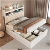 Wyibwy Struttura letto 90x200 cm con testiera imbottita e USB e Type-C,Letto singolo 90x200 con meccanismo di sollevamento idraulico,strato contenitore nascosto,design retrò in legno e metallo,bianco