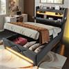 Wyibwy Letto imbottito 90x200cm con porte USB e Type-C, testata con contenitore,letto singolo con illuminazione LED e contenitore idraulico,in tessuto di lino, per adulti e Bambini,Grigio