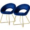 ML DESIGN modern living ML-Design Set 2 Sedie per Sala da Pranzo in Velluto Blu con Schienale Rotondo Poltroncina Imbottita da Cucina Salotto con Gambe in Metallo Oro Seduta Ergonomica Confortevole per Soggiorno 64x53x77 cm