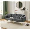 Soweiz Moderno divano letto a 2 posti, rivestimento in velluto, schienale con 3 livelli di regolazione e piedini in metallo dorato, divano con funzione di sonno, salvaspazio, 173 x 75 x 70 cm (grigio)