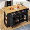 SUKY 132 cm, tavolo da cucina mobile, piano di lavoro pieghevole, armadio, cassetto, portaspezie, portasciugamani, 5 ruote, presa integrata, cucina/mangiare/casa, stile rustico (naturale+nero)