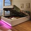 Wyibwy letto singolo 90x200 con striscia LED,letto imbottito con USB e Type-C,con tasche laterali,struttura letto con funzione di stoccaggio idraulica,senza materasso e testiera,Beige